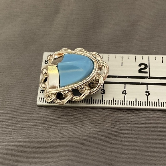 Vintage necklace and clip on earring set Silvertone and blue insets - Picture 3 of 5